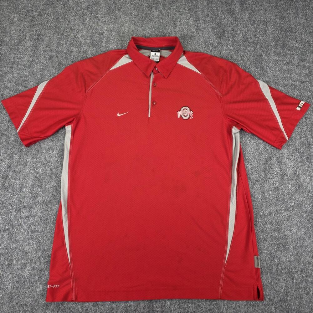 Ohio State Buckeyes Shirt Mens Large Red NCAA Football Nike Dri Fit Polo Perform